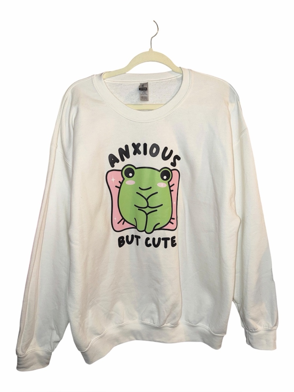 White/Green Frog Crew Neck Sweatshirt, Size Large